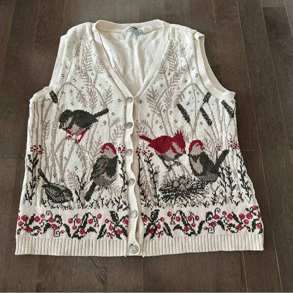 Vintage Northern Reflections Sweater Vest Bird Floral Cottagecore Prairie XL - Picture 1 of 8